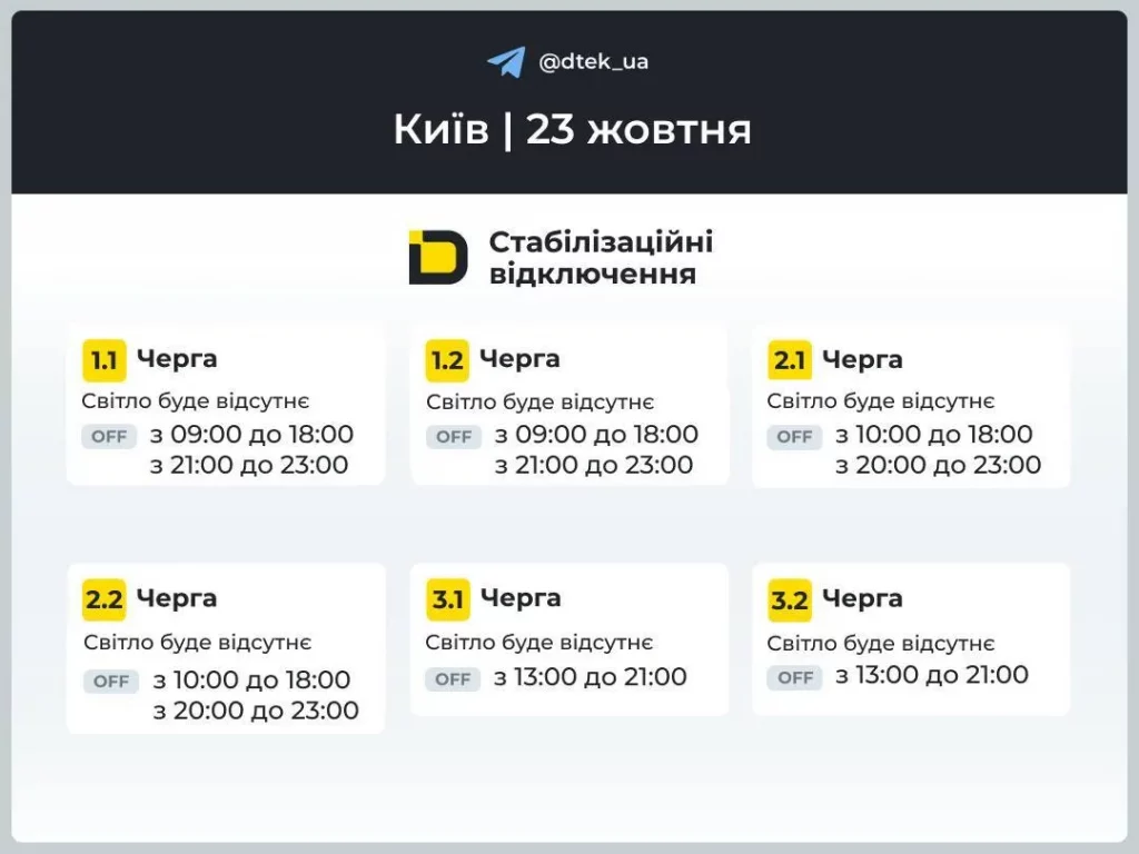 Графіки відключень світла 23 жовтня 2025 в Україні: де не буде електрики сьогодні?