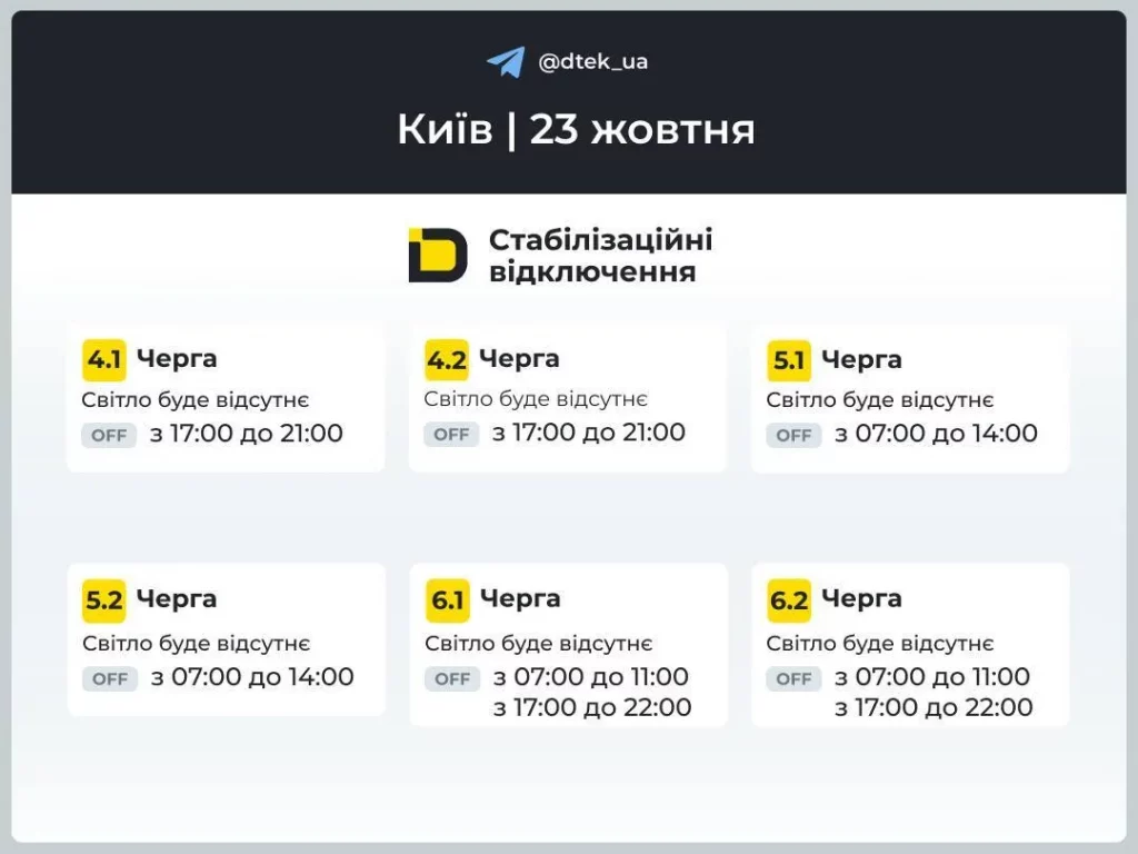 Графіки відключень світла 23 жовтня 2025 в Україні: де не буде електрики сьогодні?