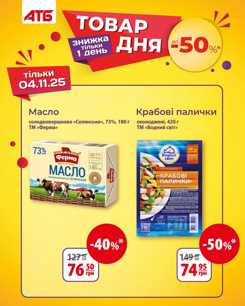 Товар дня АТБ 4 листопада: що можна купити зі знижкою до -50% сьогодні