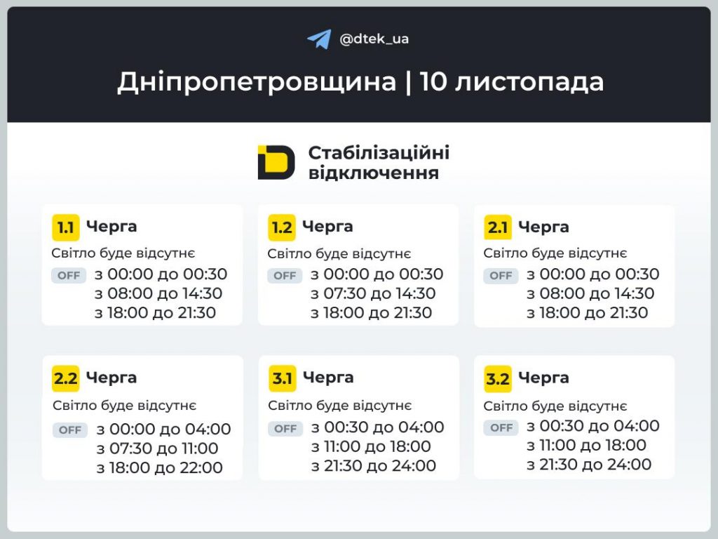 Графік відключень світла Нікополь 10 листопада: де не буде електроенергії сьогодні