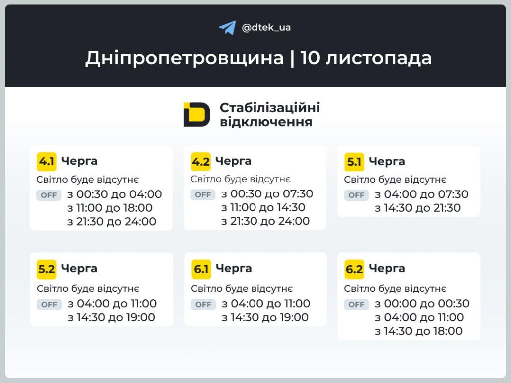 Графік відключень світла Нікополь 10 листопада: де не буде електроенергії сьогодні