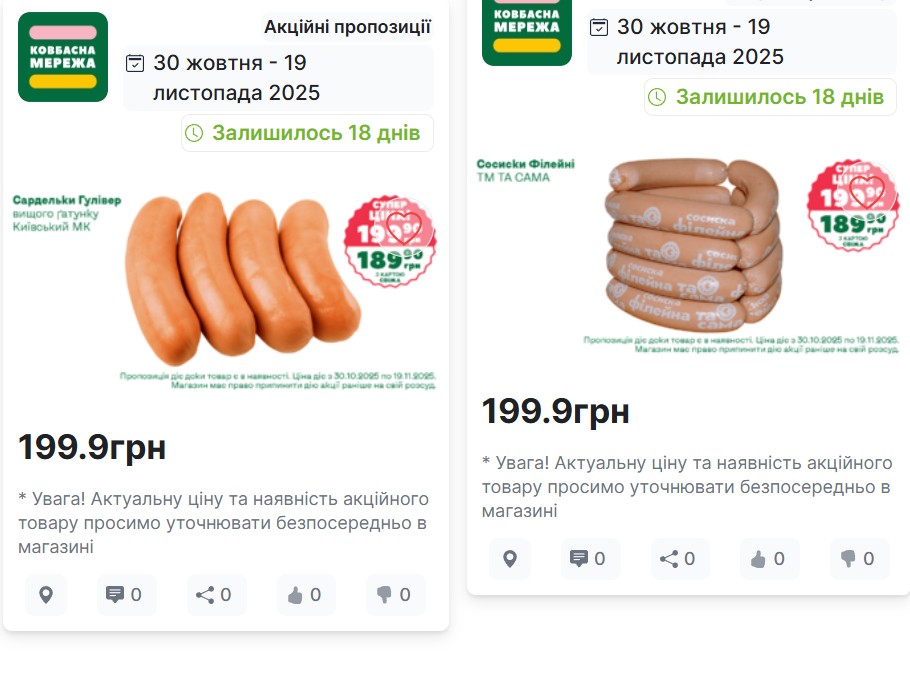 Ковбасна Мережа: акційні пропозиції 30 жовтня — 19 листопада 2025