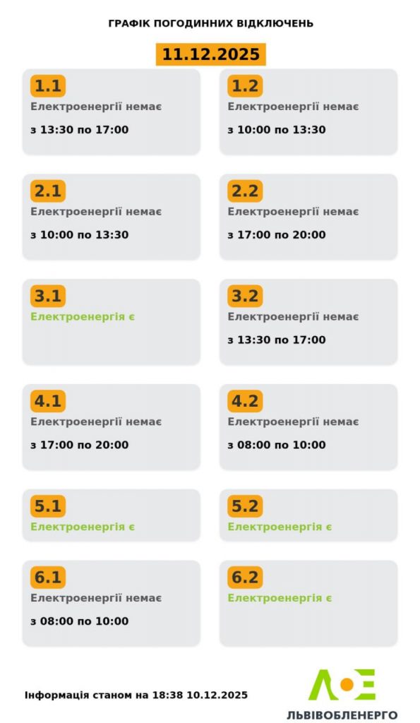 Графіки відключення світла Львів та область 11 грудня: актуальна інформація