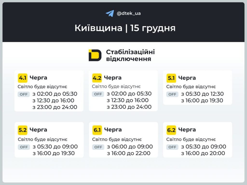 Графіки відключення світла Київ та область 15 грудня: актуальна інформація