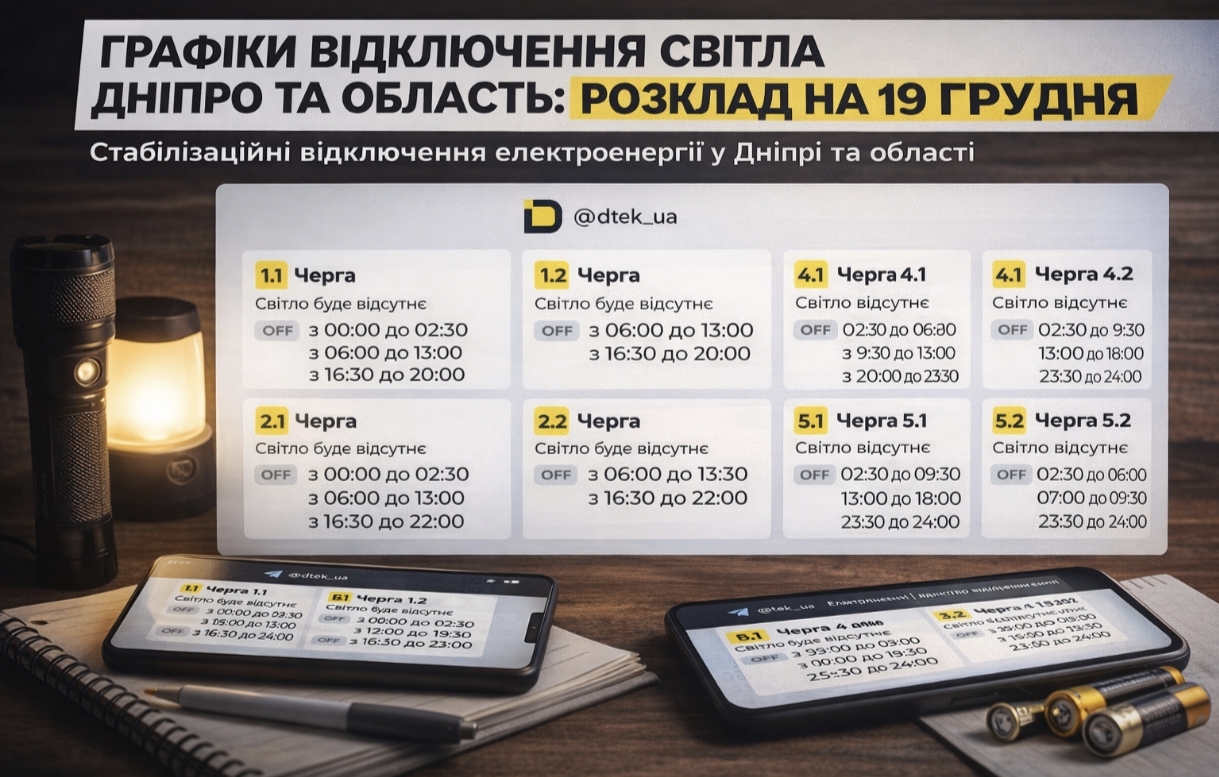 Графіки відключення світла Дніпро та область 19 грудня: актуальна інформація