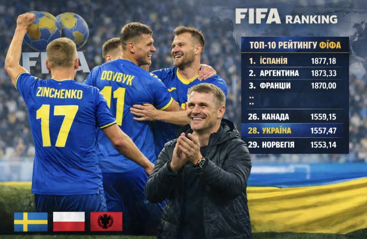 Збірна України в ТОП-30 за версією ФІФА: підсумки року та перспективи на 2026