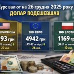 Курс валют на 26.12.2025: скільки коштують долар, євро і злотий