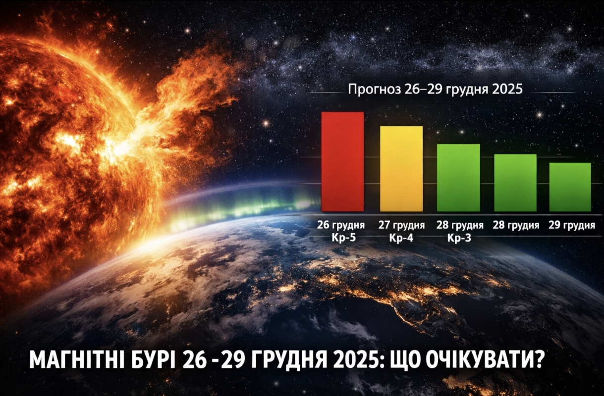 Магнітні бурі, прогноз на сьогодні: чого очікувати від сонячної активності 26–29 грудня 2025 року