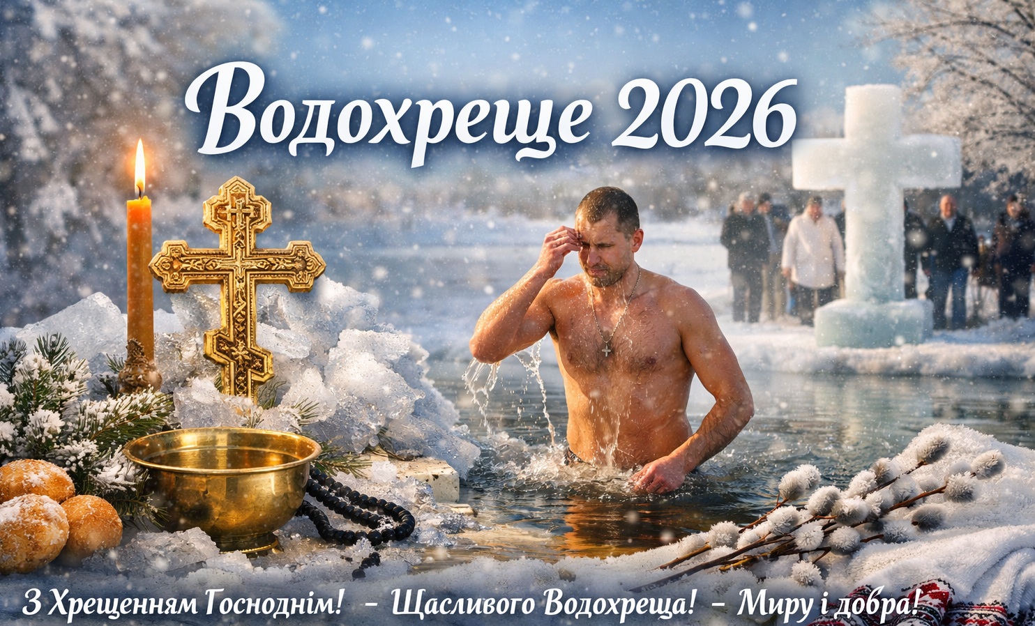 Водохреще 19 січня 2026 в Україні: картинки, СМС та побажання прозою