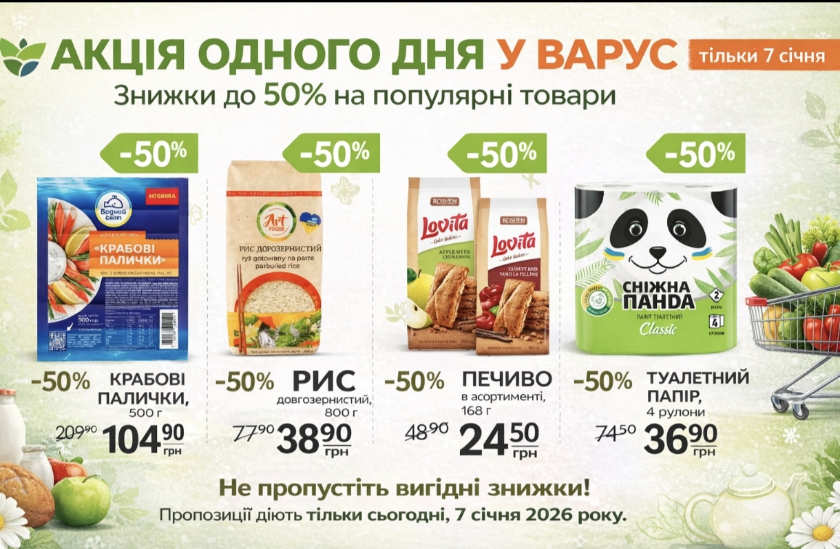 Товар дня в Варус 7 січня: що купити сьогодні зі знижкою 50%