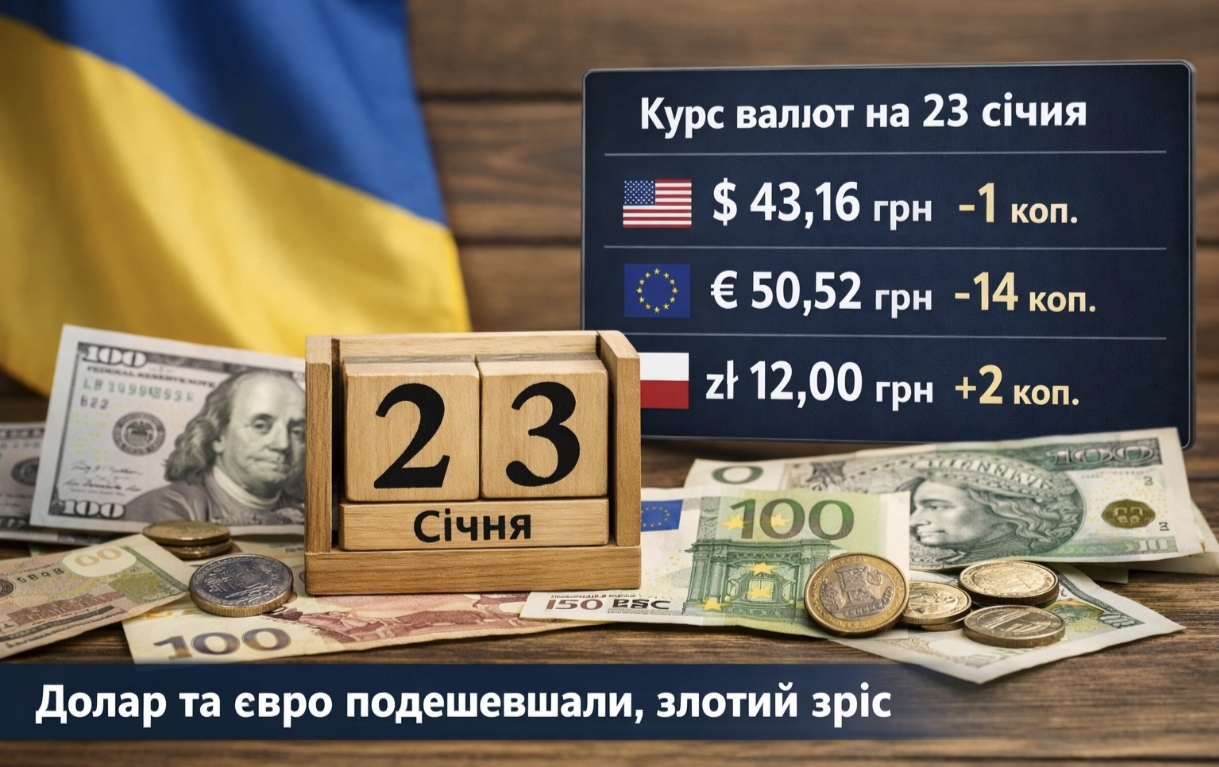 Курс валют на 23.01.2026: скільки коштують долар, євро і злотий