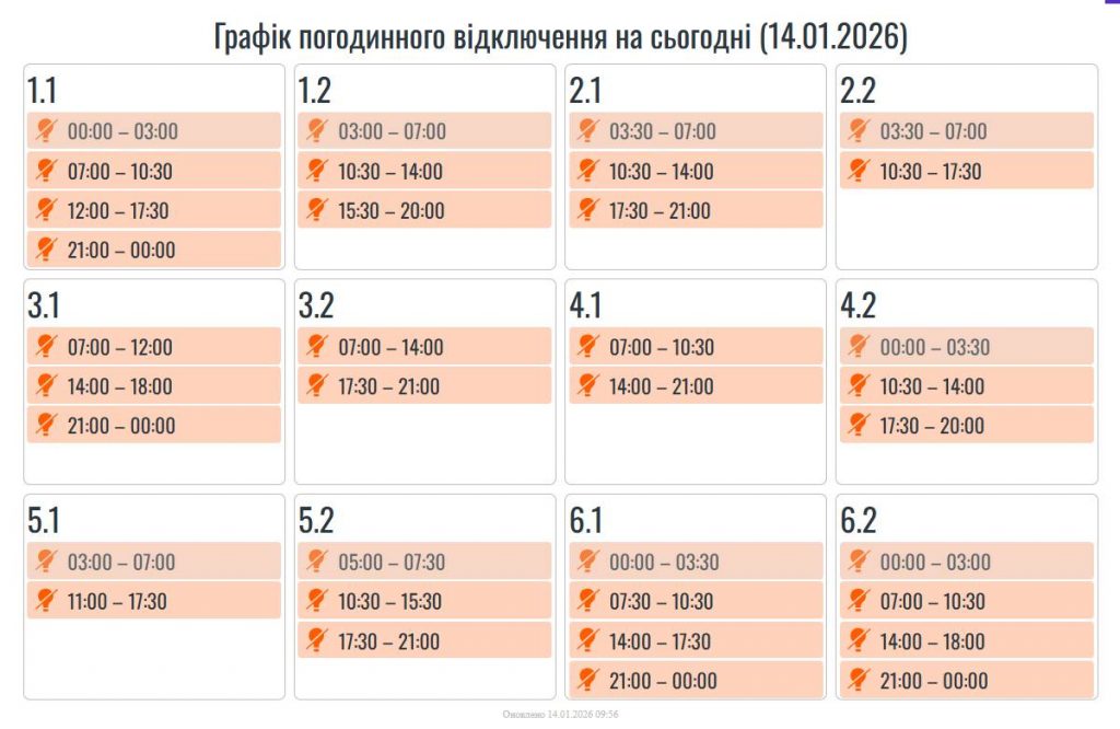 Оновлений графік відключень світла Івано-Франківськ 14 січня 2026: де не буде електроенергії сьогодні