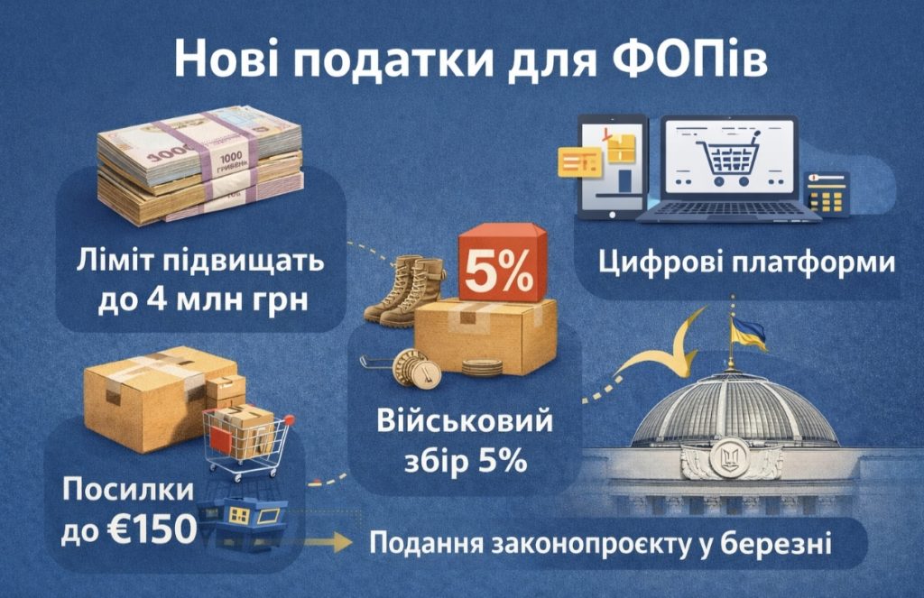 ФОПам підвищать ліміт до 4 млн грн — які ще податкові зміни готує уряд у березні 2026