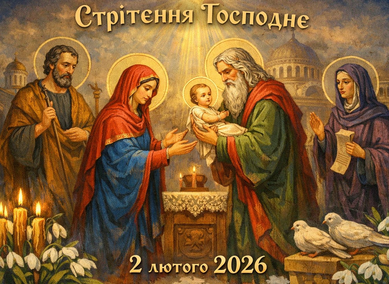 Стрітення Господнє 2 лютого 2026: теплі картинки, СМС та побажання українською