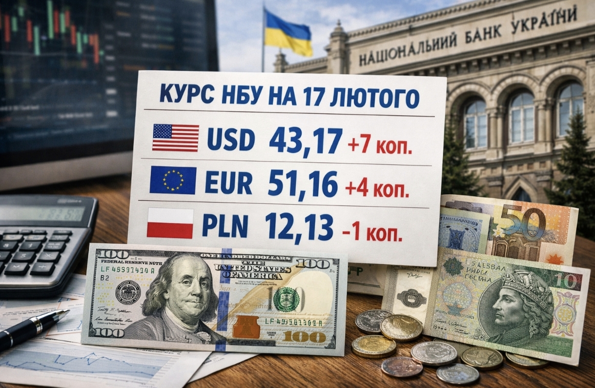 Курс валют на 17.02.2026: скільки коштують долар, євро і злотий