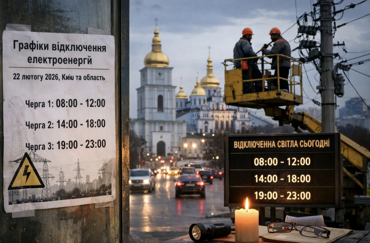 Коли не буде світла у Києві та області 22 лютого 2026: графіки відключень