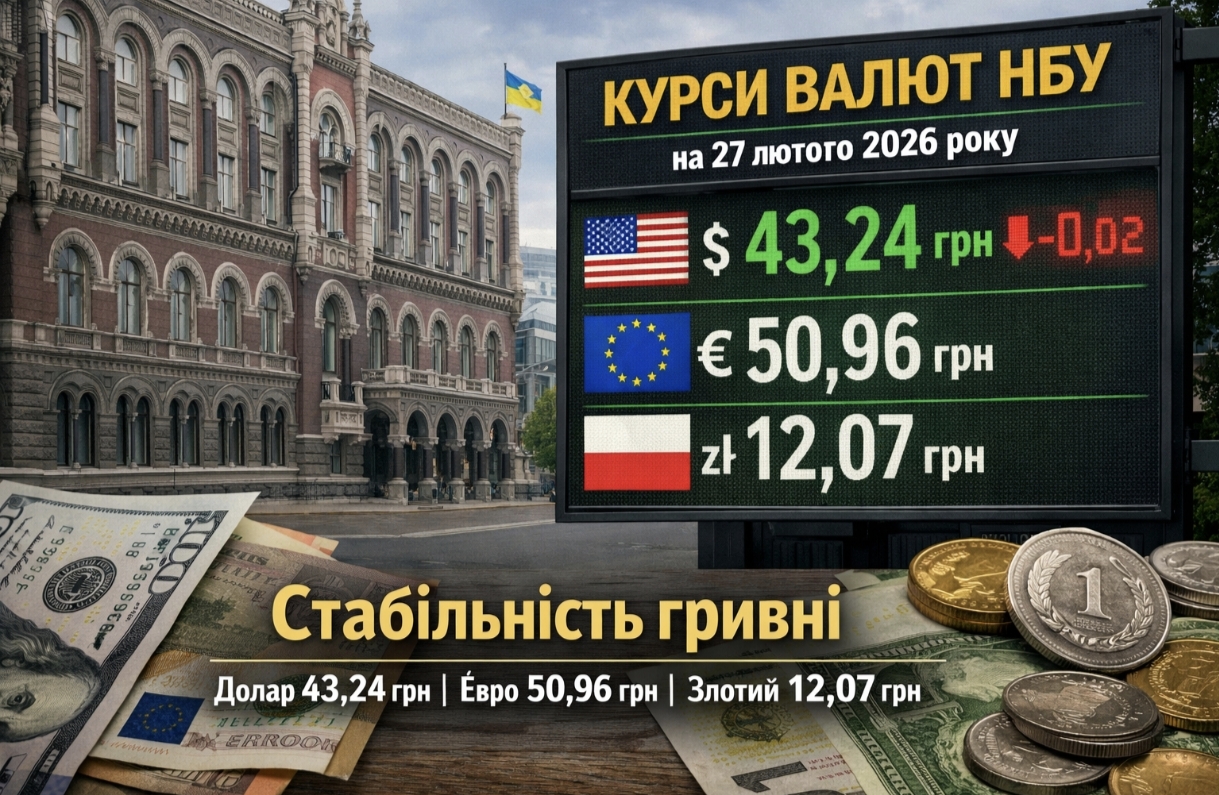 Курс валют на 27.02.2026 — скільки коштують долар, євро і злотий