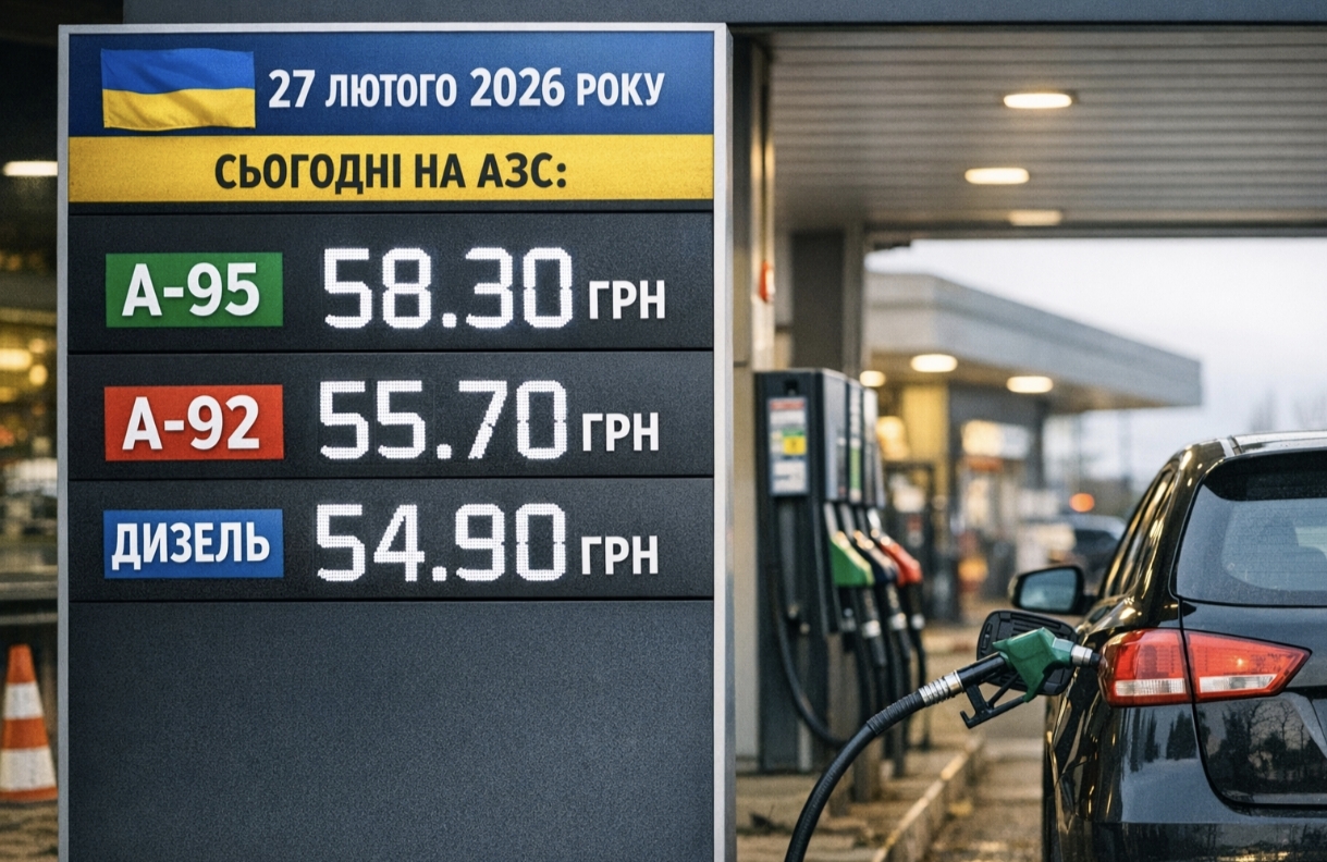 Ціни на бензин в Україні 27 лютого 2026 року — скільки коштує літр А-95, А-92 та дизель на АЗС сьогодні
