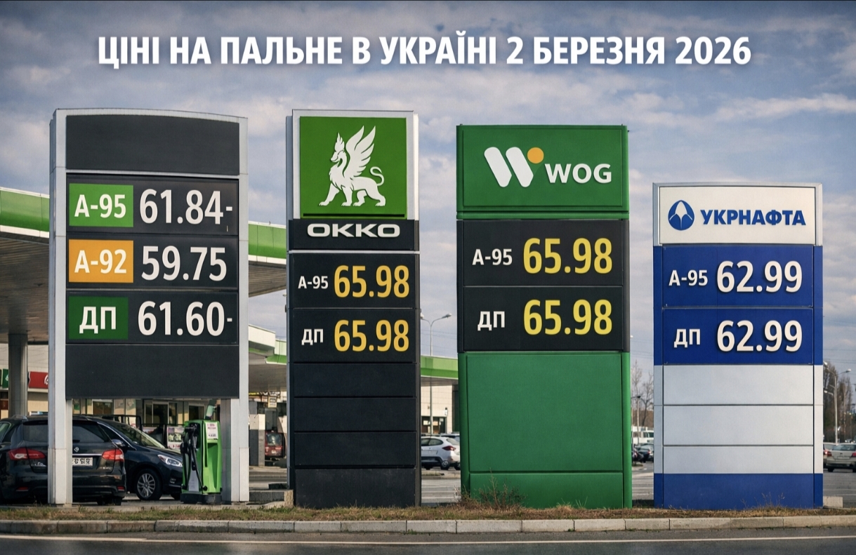 Ціни на бензин в Україні 2 березня 2026 року — скільки коштує літр А-95, А-92 та дизель на АЗС сьогодні