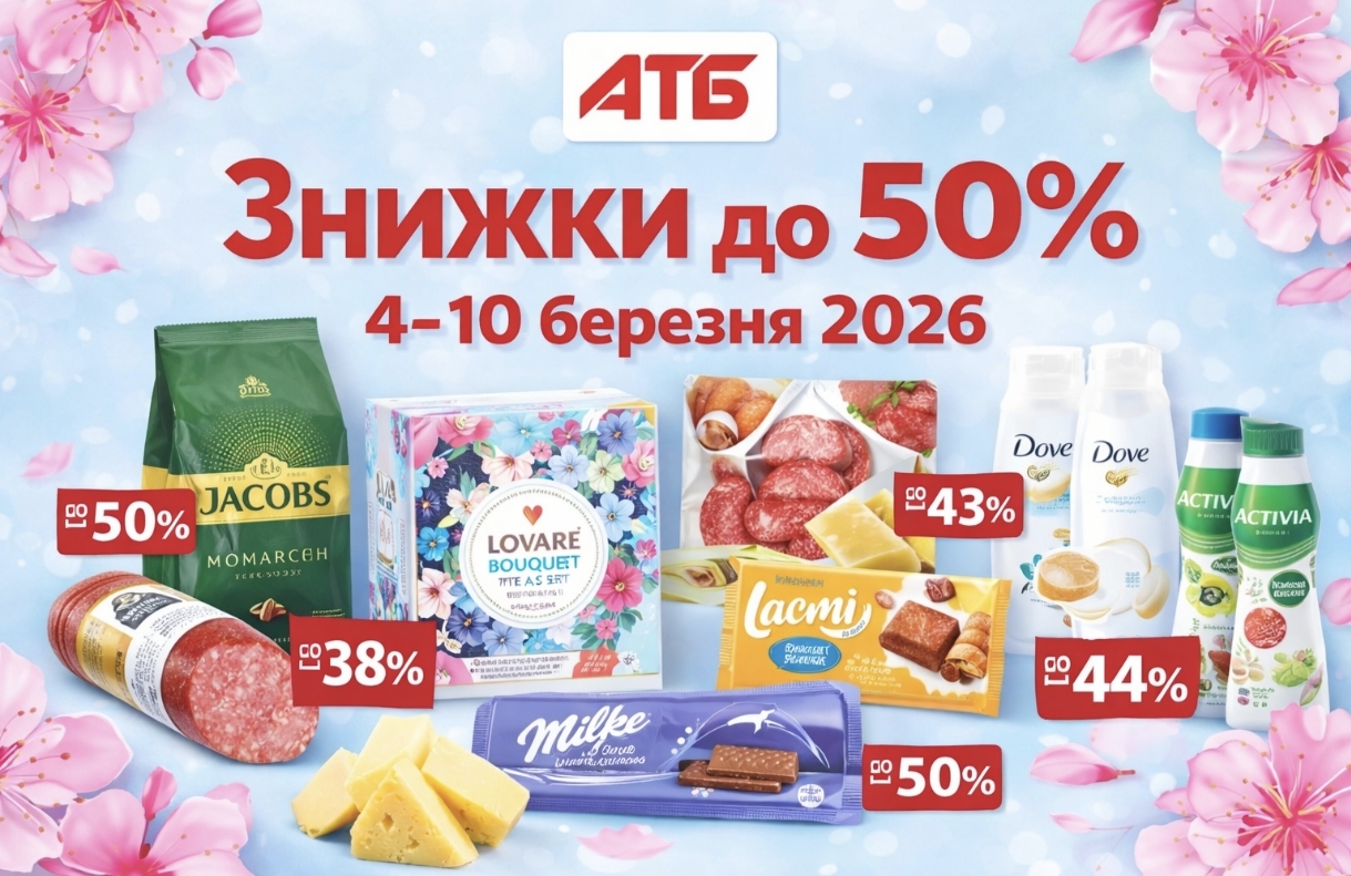 Акції в АТБ 4-10 березня 2026 року: повний список товарів зі знижками до 50% та нові ціни