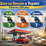 Ціни на бензин в Україні 6 березня 2026 року — скільки коштує літр А-95, А-92 та дизель на АЗС сьогодні