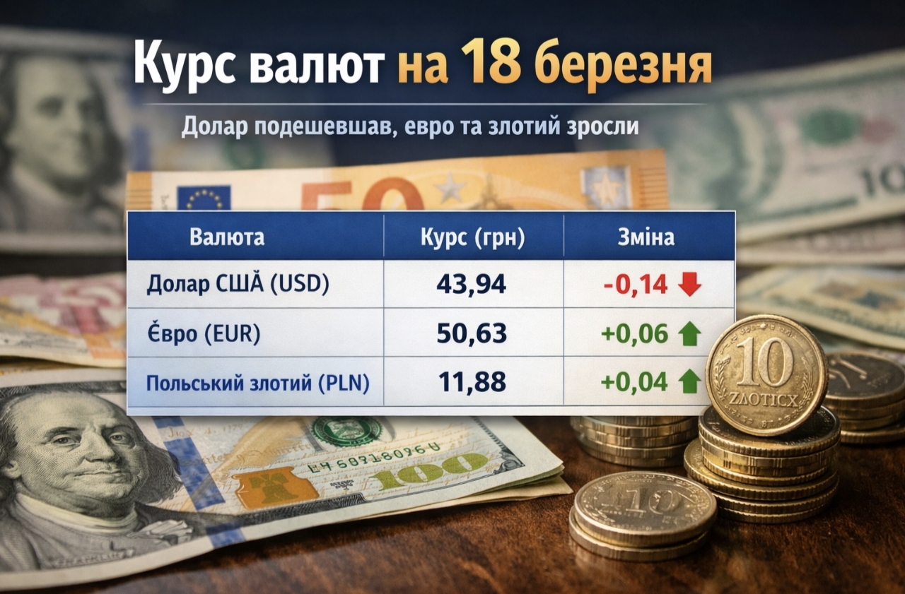 Курс валют на 18.03.2026 — скільки коштують долар, євро і злотий