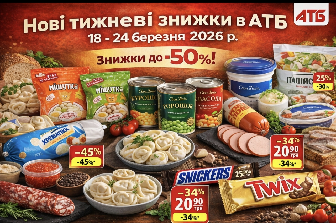 Акції в АТБ 18-24 березня 2026: повний список товарів зі знижками до 50% та нові ціни
