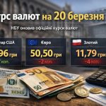 Курс валют на 20.03.2026: скільки коштують долар, євро і злотий