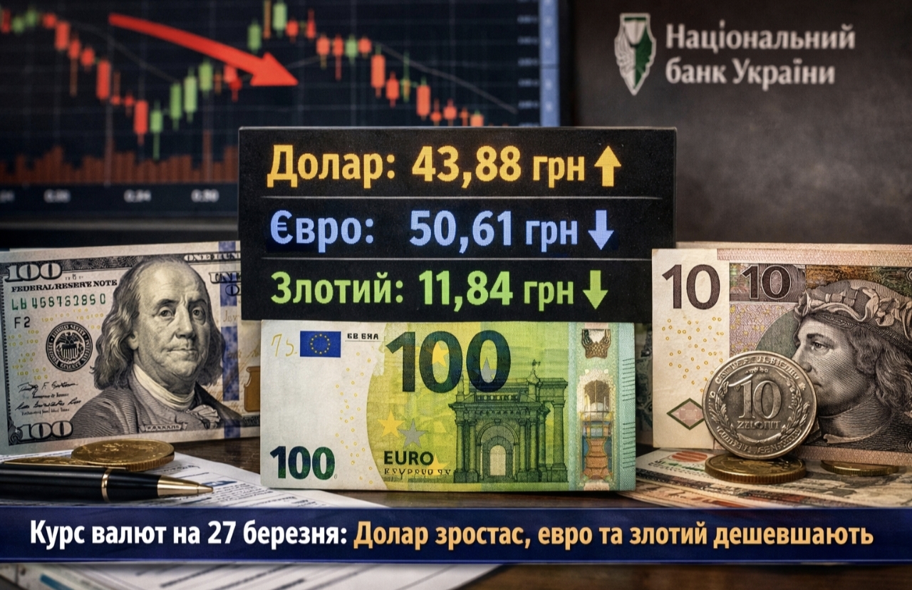 Курс валют на 27.03.2026: скільки коштують долар, євро і злотий
