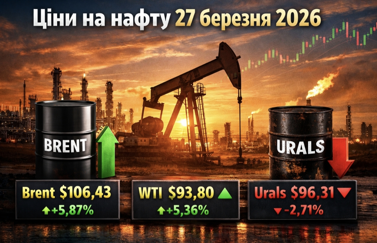 Ціни на нафту 27 березня 2026: скільки коштує Brent, WTI та Urals сьогодні