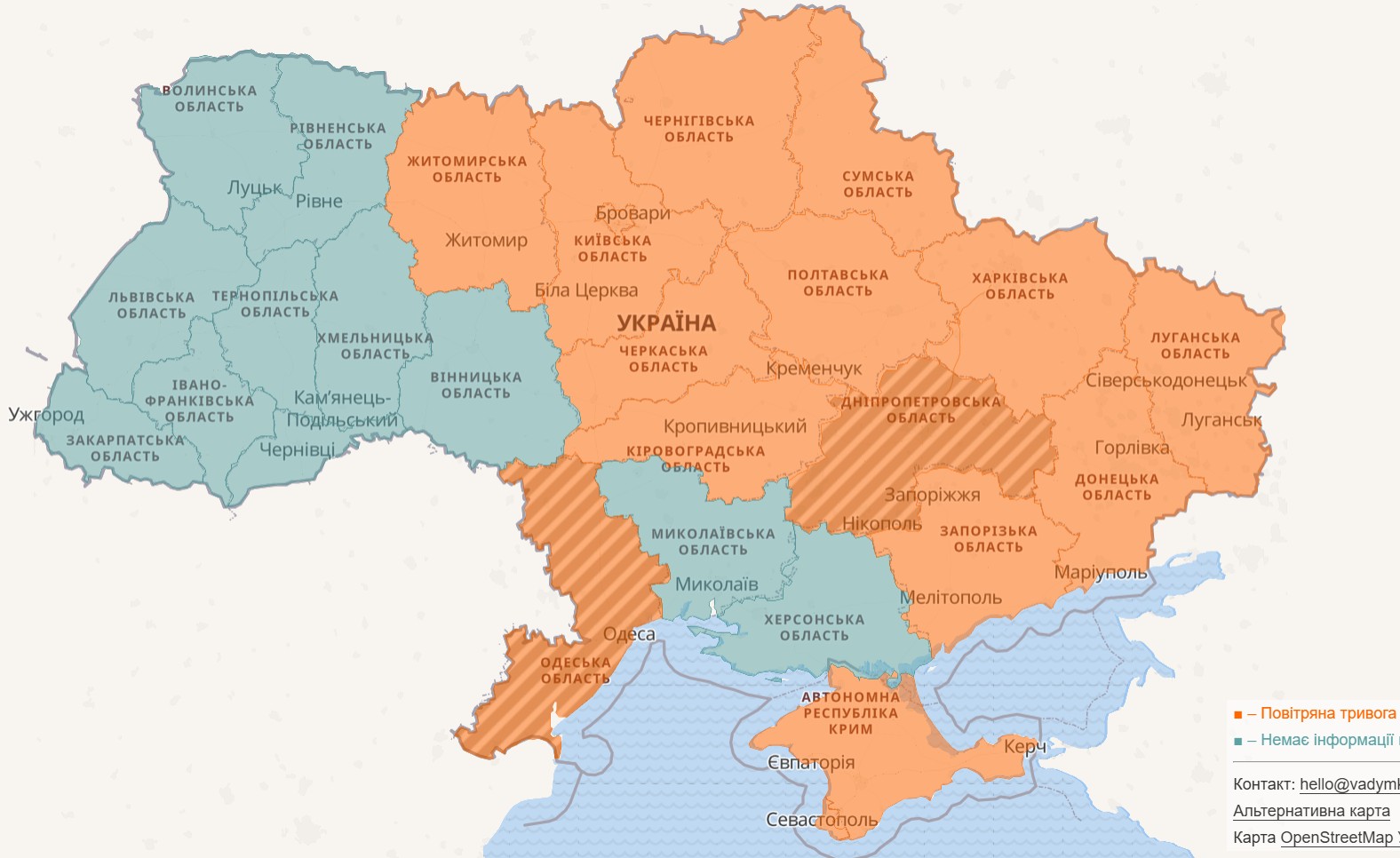 Повітряна тривога в Україні 2 березня 2026: онлайн-карта сирен у режимі реального часу