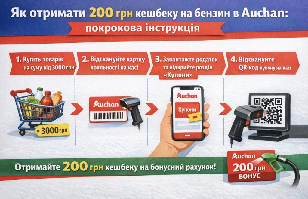 Як отримати 200 грн кешбеку на бензин в Auchan: покрокова інструкція для покупців