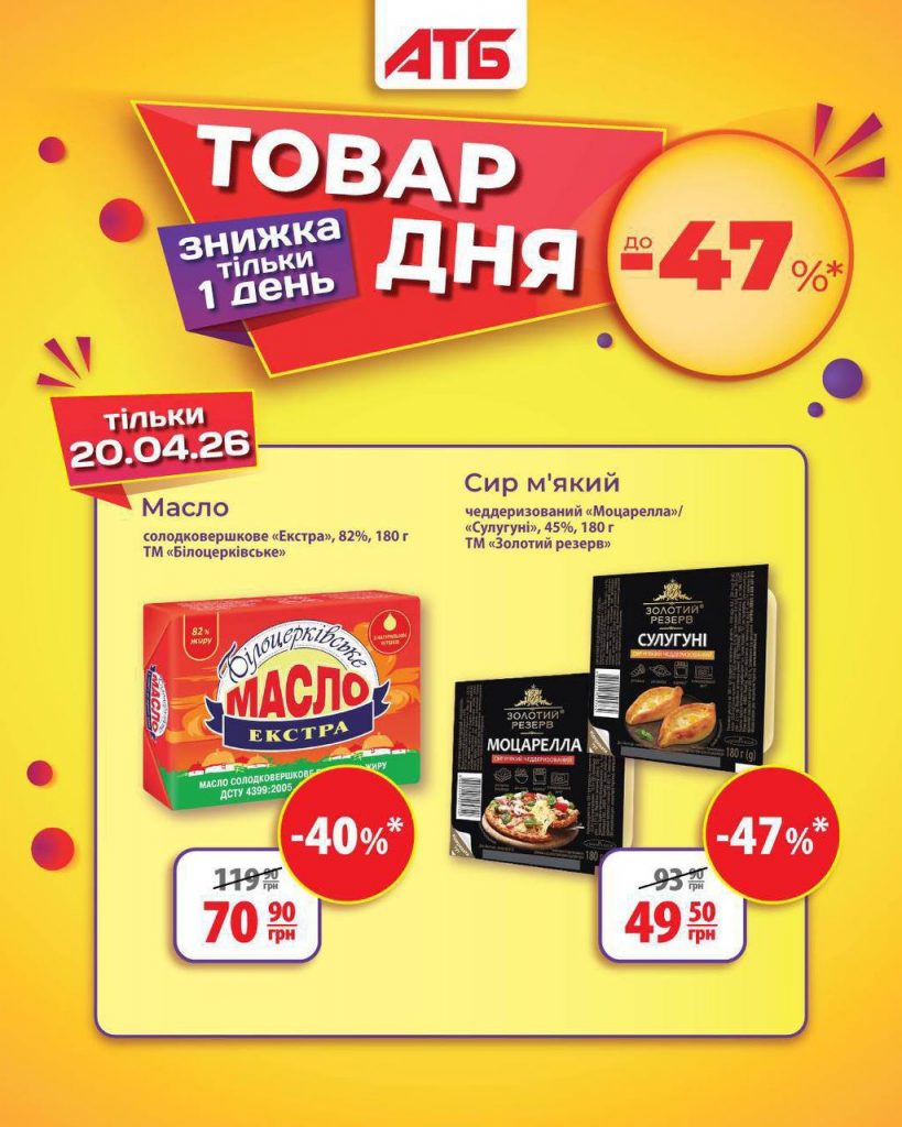 Товар дня в АТБ 20 квітня 2026: що можна купити сьогодні зі знижкою 50%