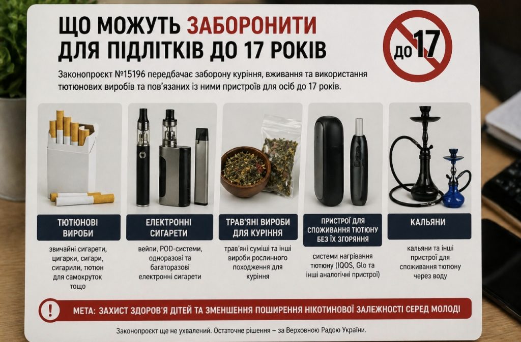 Верховна Рада готує заборону вейпів, кальянів та електронних сигарет для підлітків до 17 років