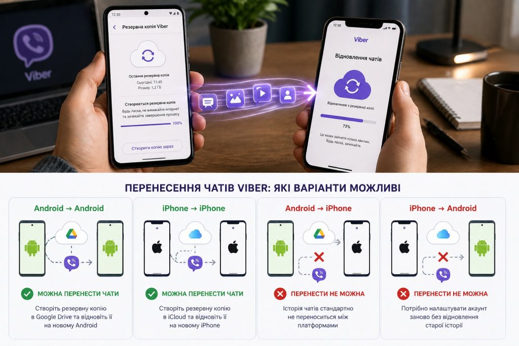 Як перенести чати Viber 2026 на новий телефон Android або iOS: покрокова інструкція