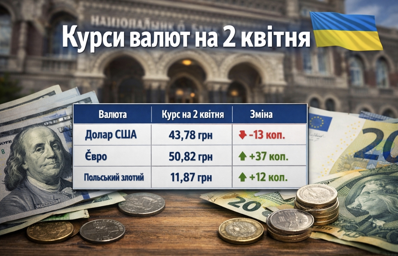 Курс валют на 2.04.2026 — скільки коштують долар, євро і злотий