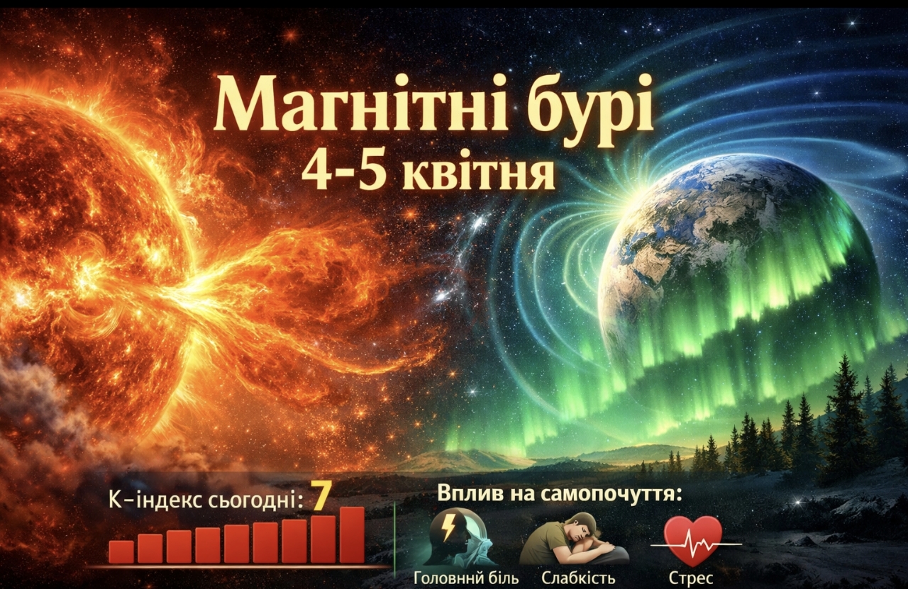 Магнітні бурі 4-5 квітня 2026: який K-індекс сьогодні та як сонячна активність вплине на самопочуття