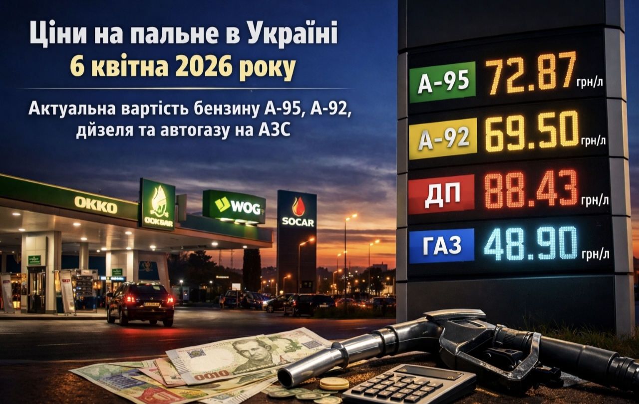 Актуальні ціни на бензин, дизель і газ на АЗС України 6 квітня 2026 року: скільки коштує літр пального сьогодні