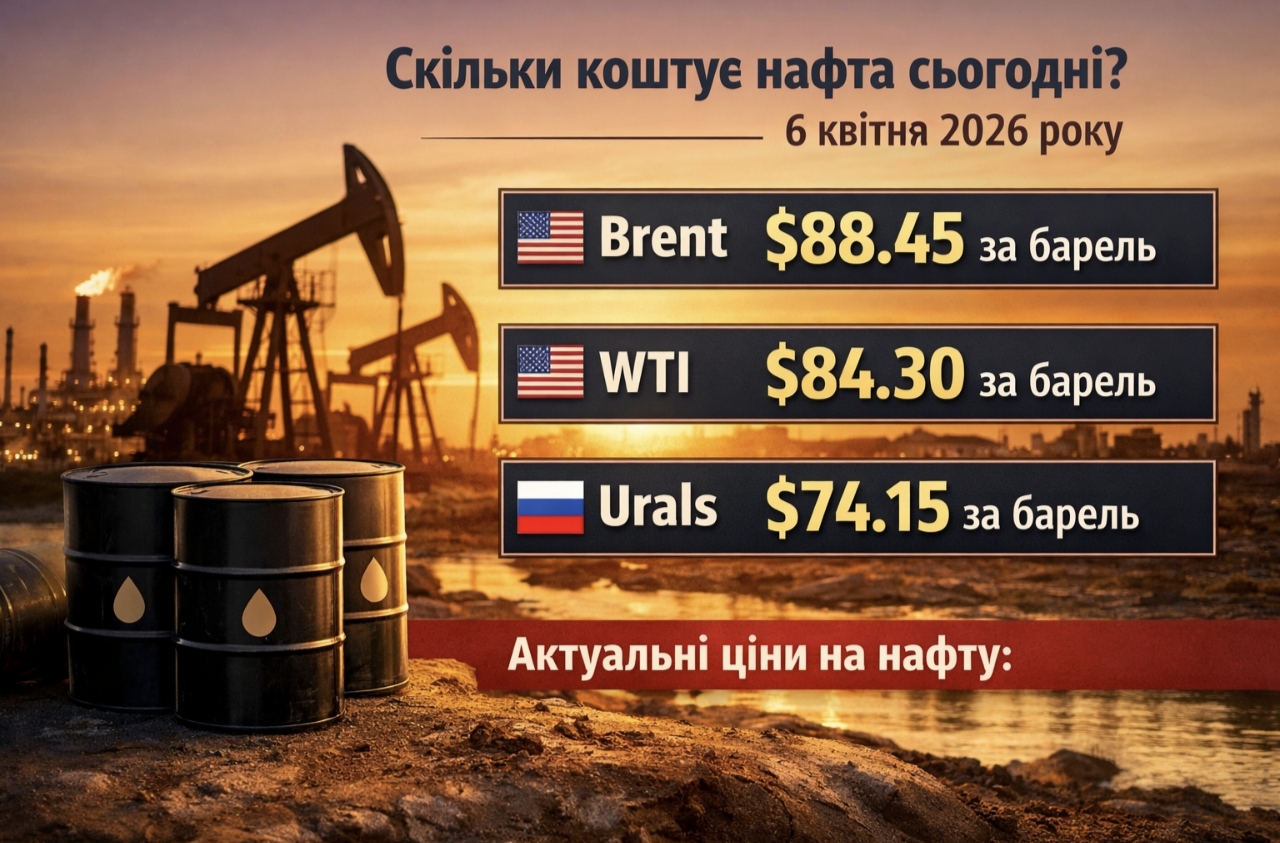 Ціни на нафту 6 квітня 2026 — скільки коштує Brent, WTI та Urals сьогодні