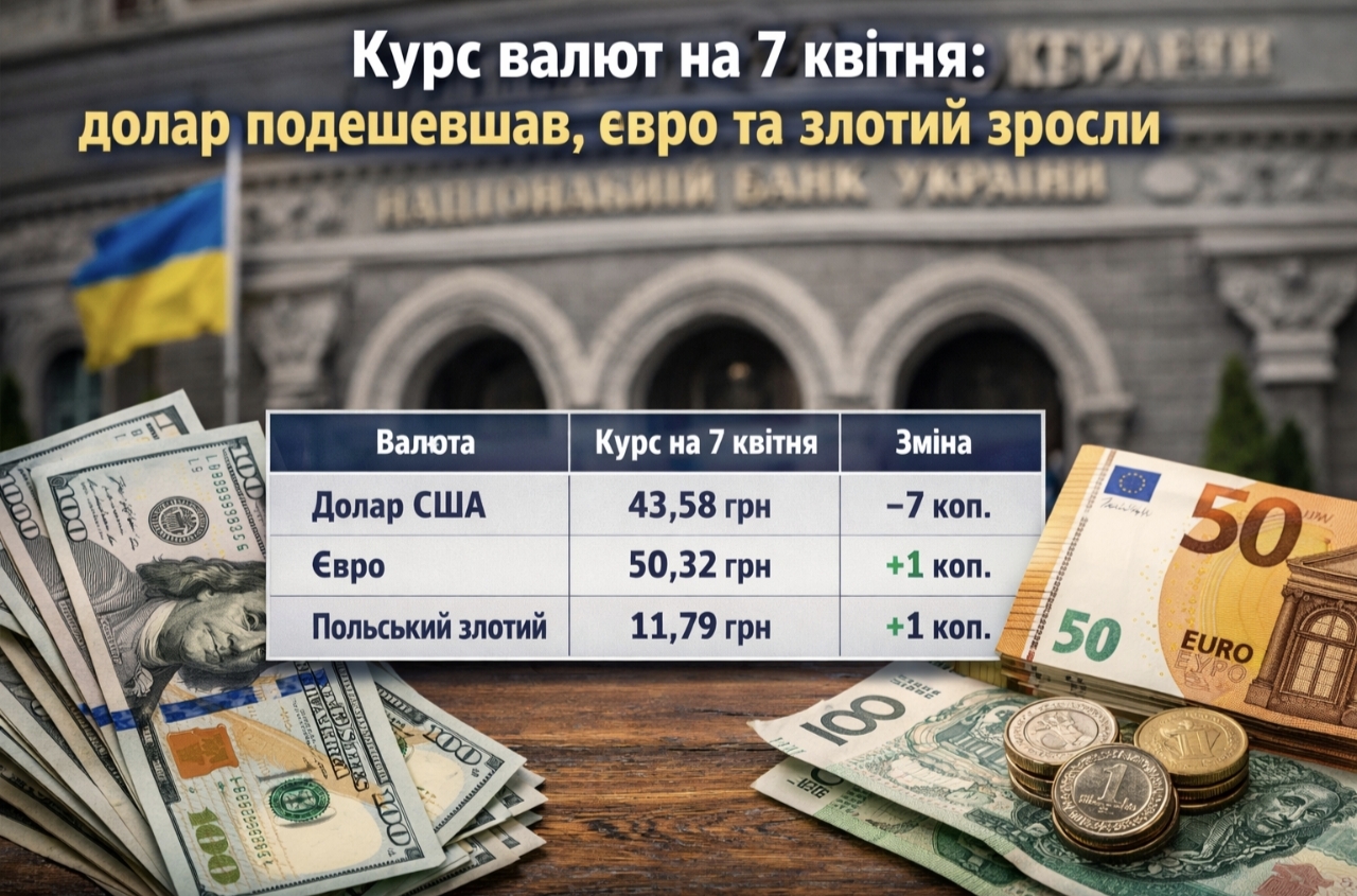Курс валют на 7.04.2026: скільки коштують долар, євро і злотий