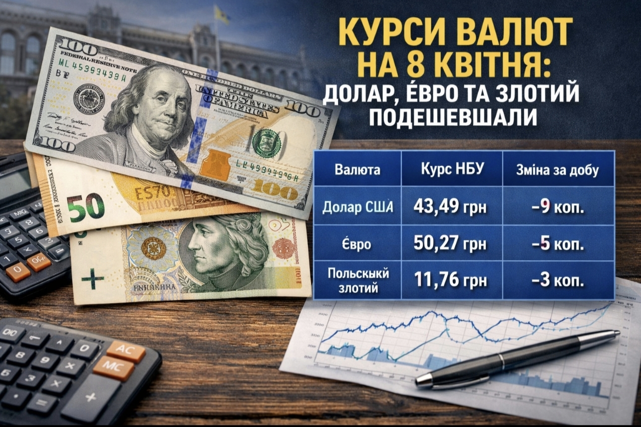Курс валют на 8.04.2026: скільки коштують долар, євро і злотий