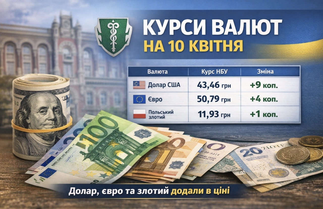 Курс валют на 10.04.2026: скільки коштують долар, євро і злотий