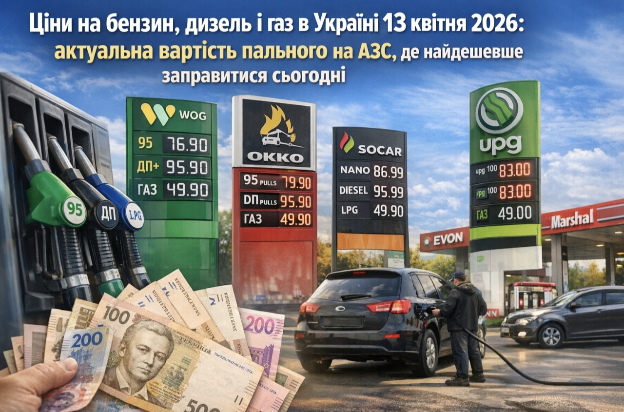 Актуальні ціни на бензин, дизель і газ на АЗС України 13 квітня 2026 року: скільки коштує літр пального сьогодні