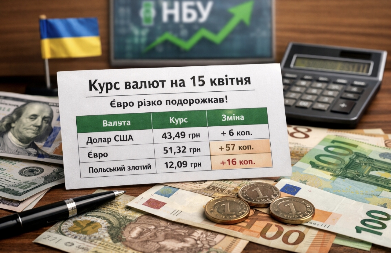 Курс валют на 15.04.2026: скільки коштують долар, євро і злотий
