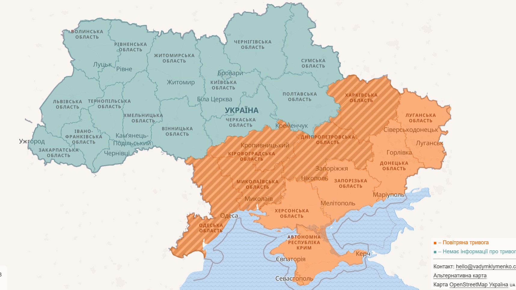 Повітряна тривога в Україні 15 квітня 2026: онлайн-карта сирен у режимі реального часу