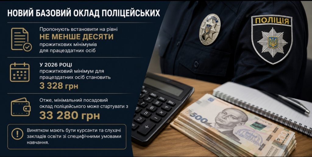 Скільки становитиме мінімальна зарплата поліцейського у 2026 році та від чого вона залежатиме