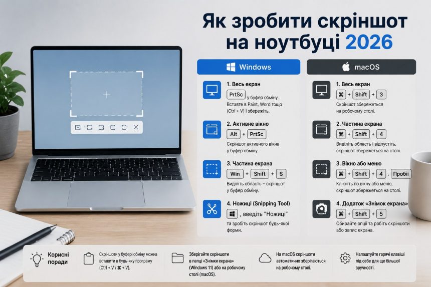 Як зробити скріншот на ноутбуці: Windows, macOS — повний гайд