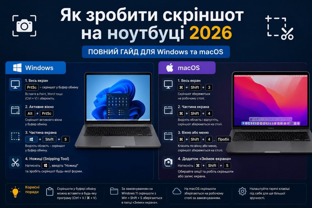 Як зробити скріншот на ноутбуці: Windows, macOS — повний гайд