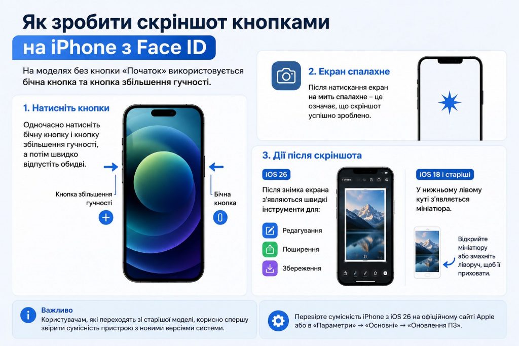 Як зробити скріншот на iPhone у 2026 році: покрокова інструкція з кнопками, AssistiveTouch і Back Tap
