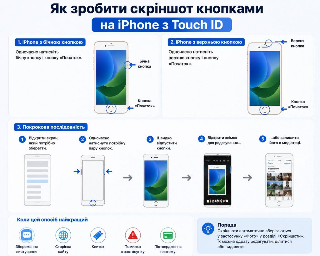 Як зробити скріншот на iPhone у 2026 році: покрокова інструкція з кнопками, AssistiveTouch і Back Tap